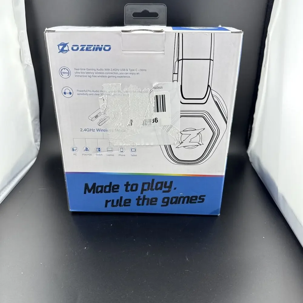 Ozeino Gaming Headset 2.4 GHz Dual Wireless Noise Cancelling White